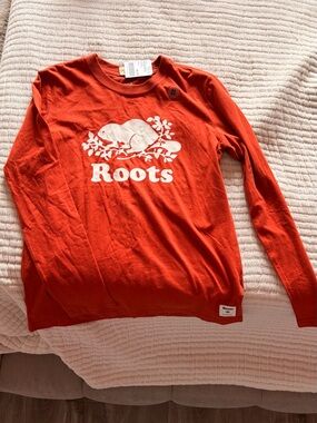 Roots Kids Long-Sleeve Tee in deep orange with White Logo